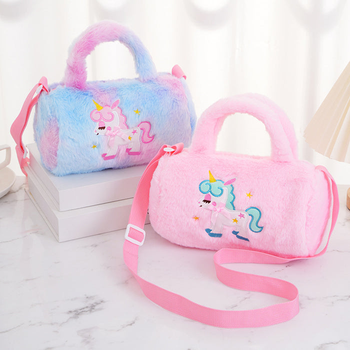 Wholesale Children's Cylindrical Shoulder Cute Butterfly Pony Handbag Plush Crossbody Bag