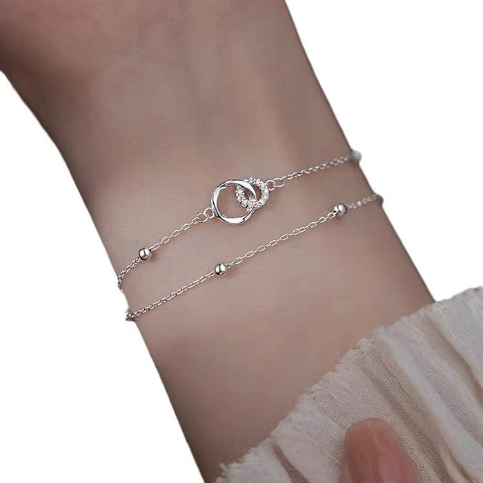 Wholesale Silver plated circular bracelet for girls, niche design, high-end feel, light luxury bracelet, handmade accessory