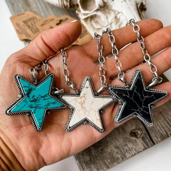 Wholesale Western Big Five pointed Star Pine Stone Pendant Trendy Personalized Clavicle Chain Jewelry