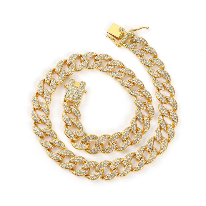 Wholesale Full Diamond Alloy Wave Cuban Men's Necklace JDC-NE-RenQing002