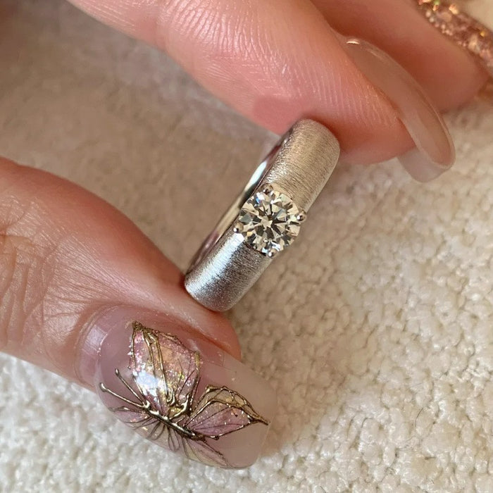 Wholesale Niche design brushed diamond ring, plain silver ring, stacked ring