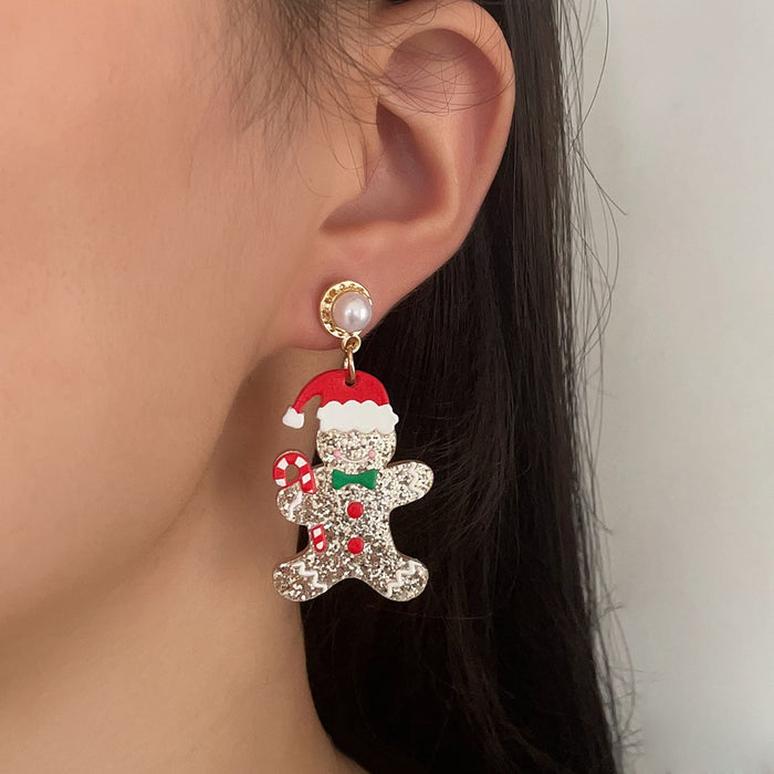 Wholesale Christmas Cute Cartoon Glitter Printed Bow Earrings