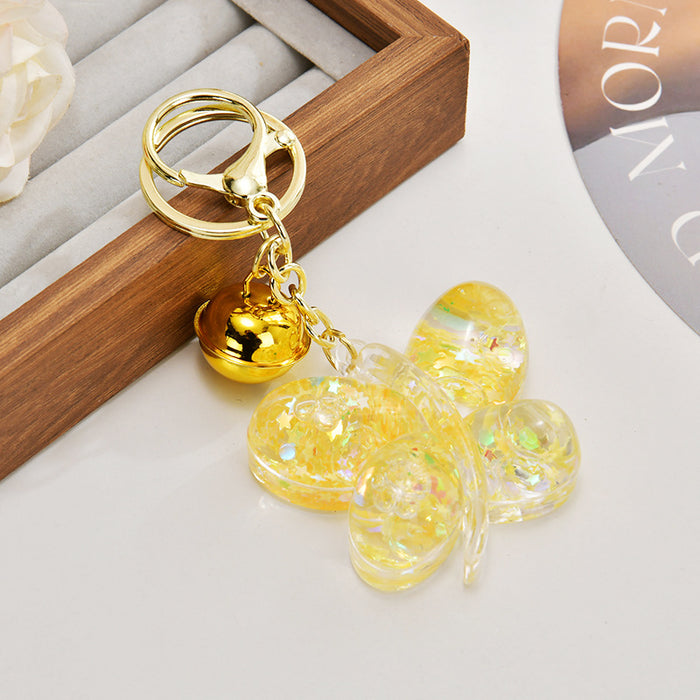 Wholesale Acrylic oil-filled glitter butterfly keychain