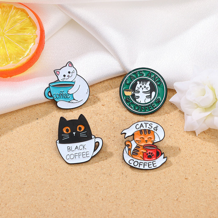 Wholesale Coffee Cat Brooch Backpack Badge Clothing Accessories