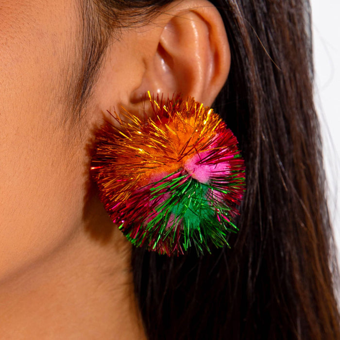 Wholesale Christmas Pom Pom Earrings - Cute Colorful Glitter Earrings for Women Fashion Accessory Resale MOQ≥2