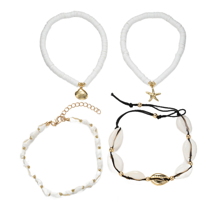 Wholesale Shell foot chain 4-piece set, fashionable and versatile woven foot accessory