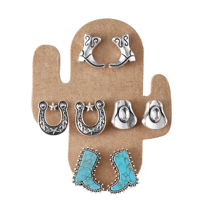 Wholesale Bull head boots,  hat,  earrings,  turquoise cactus four-piece set