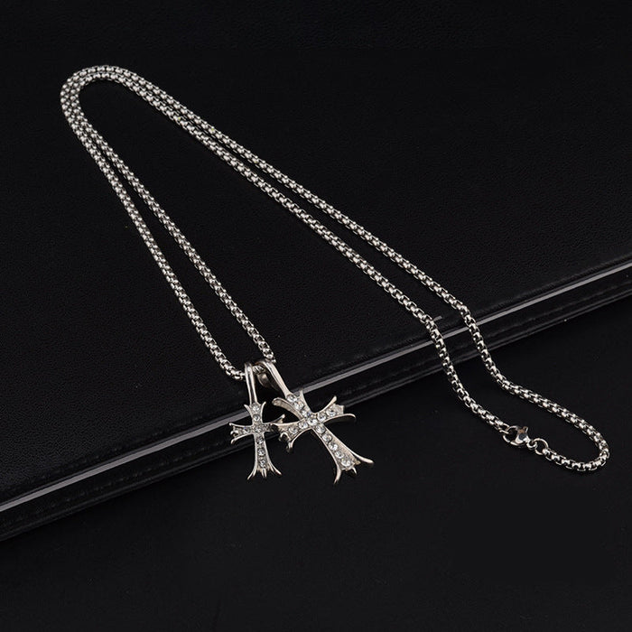 Wholesale  Full Diamond Double Cross Necklace Personality Retro  Chain  Jewelry Necklaces