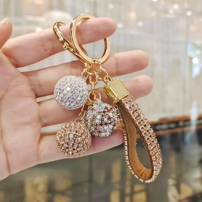 Wholesale Diamond-studded round ball pendant accessory  colorful rhinestone couple bag charm keychain