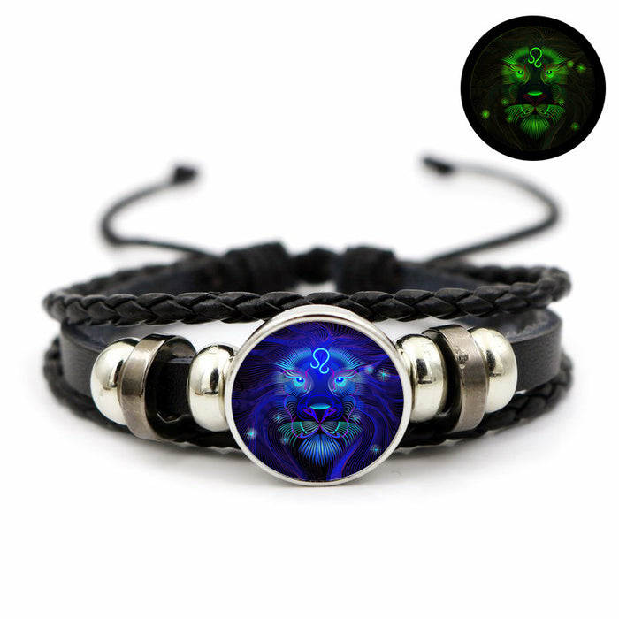 Wholesale Twelve Zodiac Luminous Retro Leather Bracelet Simple Glowing Wristband