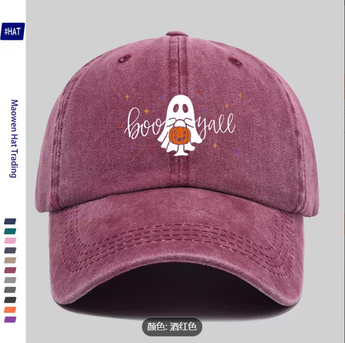 Wholesale Washed Distressed Black Baseball Cap  Ghost Print Soft Top Adjustable Unisex