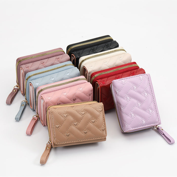 Wholesale Stylish Embroidered Love Short Wallet for Women PU Leather Trendy Accessory MOQ:3