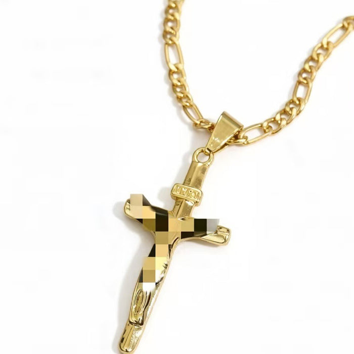 Wholesale Gold Copper Zircon Cross Pendant Hip Hop Men S Necklace Figaro Chain Gift