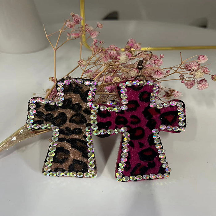 Wholesale Cross-print leather leopard print Statement Earrings