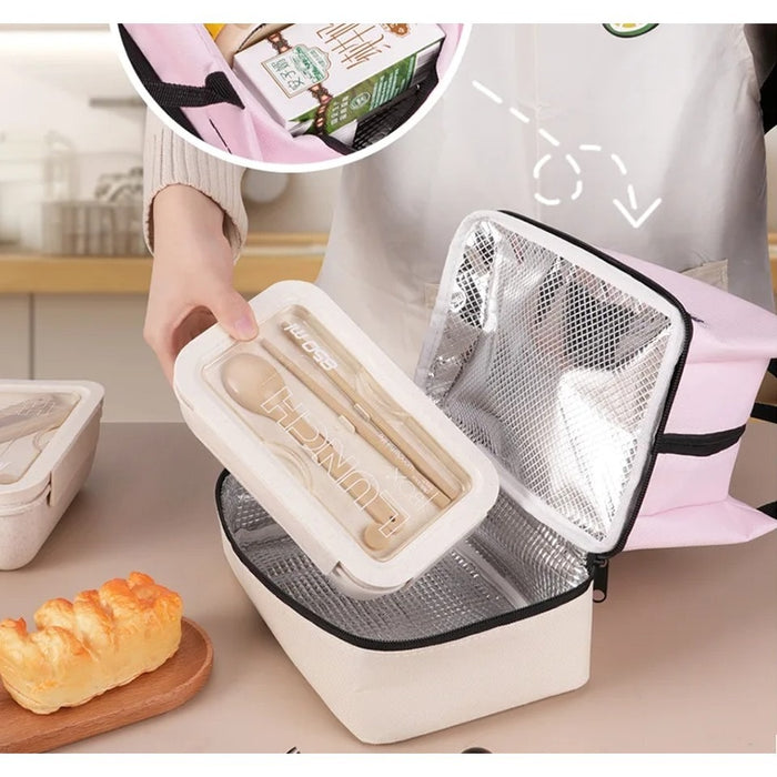 Wholesale  Contrasting Color Printed Double-Layer Insulated Bag Ice Bag Outing Lunch Bag