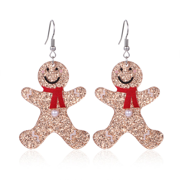 Wholesale 3pcs Christmas Series Christmas Tree Grass Ring Bell Gingerbread Man Zinc Alloy Earrings JDC-ES-BinL011