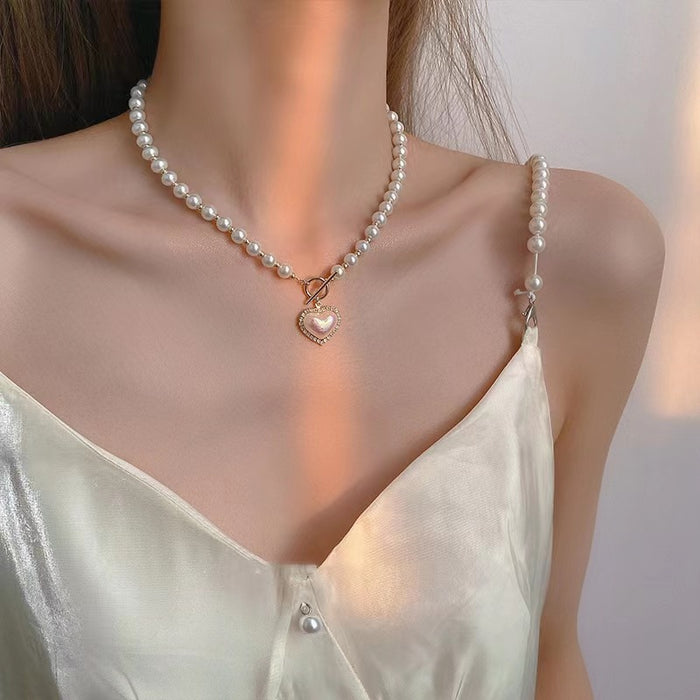 Wholesale Glass pearl necklace, women's light luxury, niche design, caring collarbone, high-end temperament, socialite