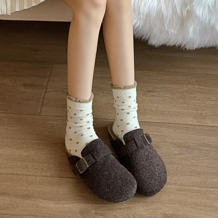 Wholesale Autumn and winter socks, children's polka dot mid tube socks, heat storage and warm sleep socks, color blocked plush women's socks