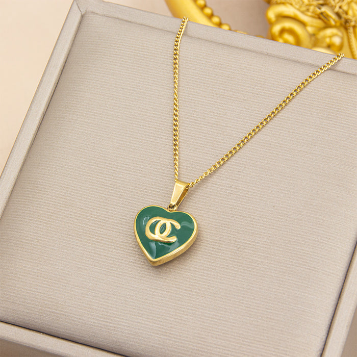 Wholesale Light luxury niche letter peach heart design, versatile and simple collarbone chain accessory