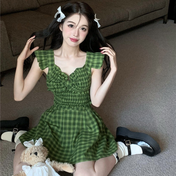 Wholesale New bow swimsuit split style checkered swimsuit