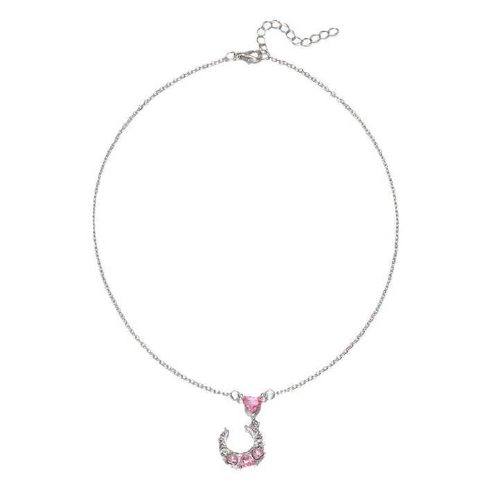 Wholesale Fashion and versatile jewelry with diamond studded heart pendant, personalized and niche alloy moon necklace