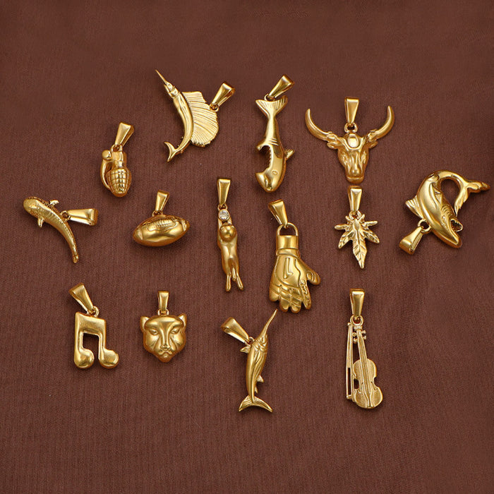 Wholesale 6pcs/SET stainless steel animal single pendant gold plated