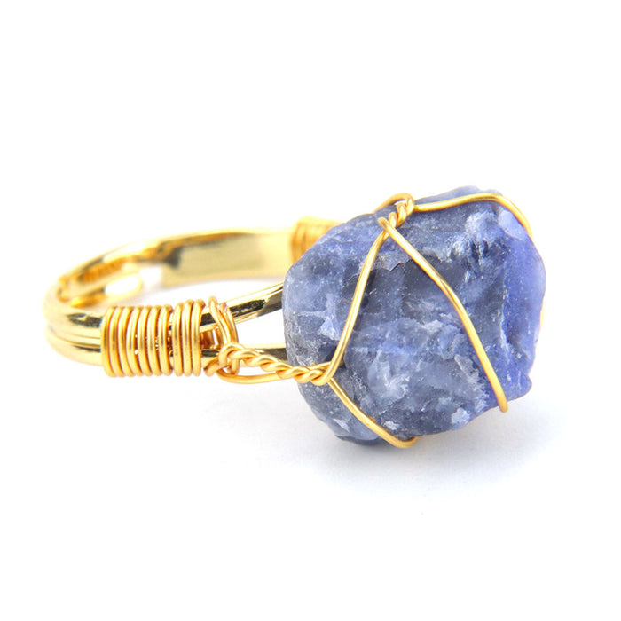 Wholesale New Personalized Handmade Wrapped Raw Stone Agate Ring Women's Adjustable Ring R02 JDC-RS-HXu003