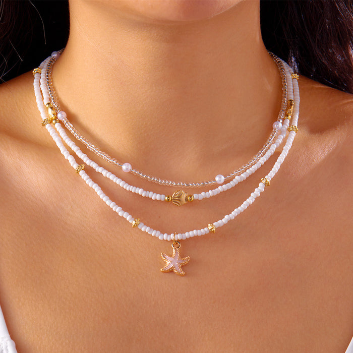 Wholesale New Beach Rice Bead Shell Handmade Versatile Starfish Shell Rice Bead Necklace Foot Chain Set