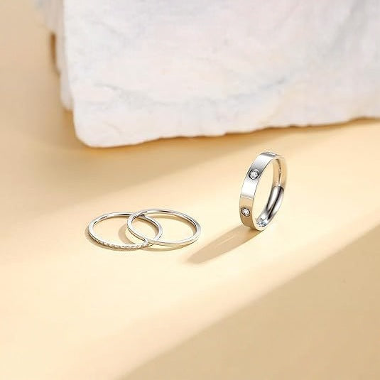 Wholesale Women's stacked three piece ring set, copper plated with real gold and inlaid with zircon