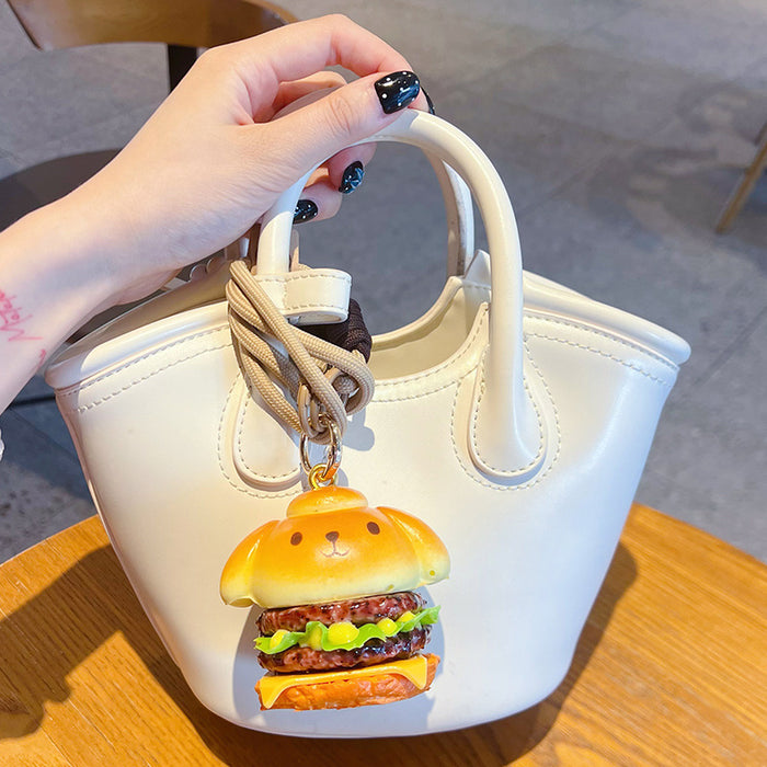 Wholesale Trendy Simulated Puppy Burger PVC Keychain Pendant Food Charm For Bags