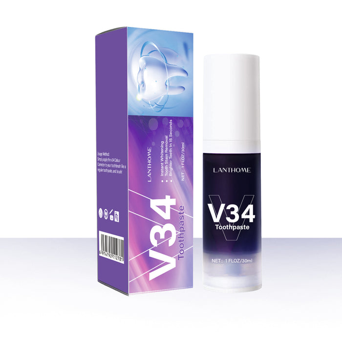 Wholesale V34 Toothpaste for Removing Smoke Stains, Removing Yellow Teeth, Brightening White Teeth, Purple Toothpaste Hair