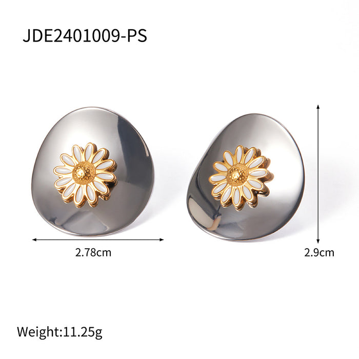 Wholesale Stainless Steel Disc White Oil Drop Small Daisy Earrings JDC-ES-JD344