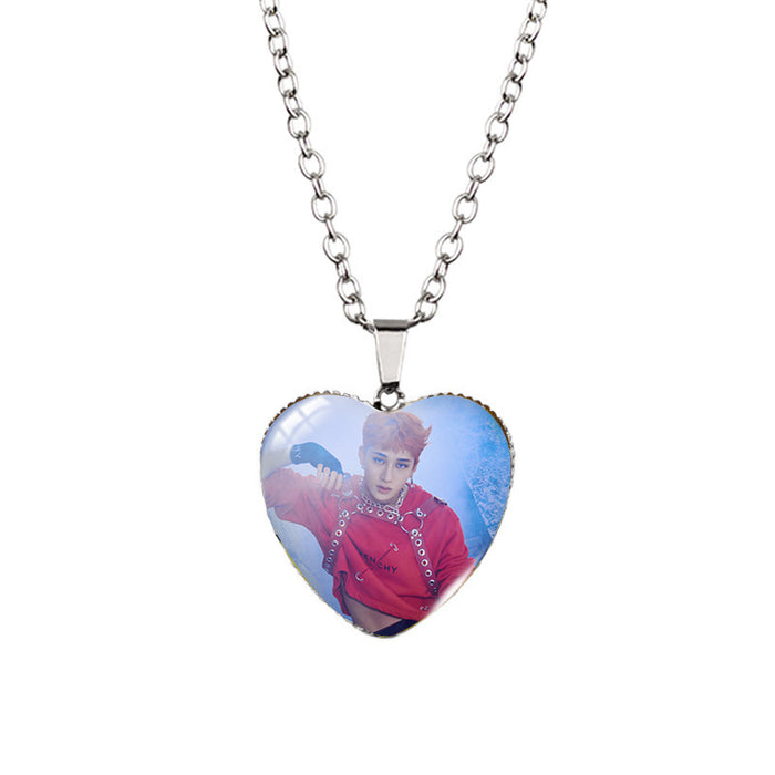 Wholesale Heart-Shaped Time Gemstone Peach Heart Pendant Wandering Boy Necklace
