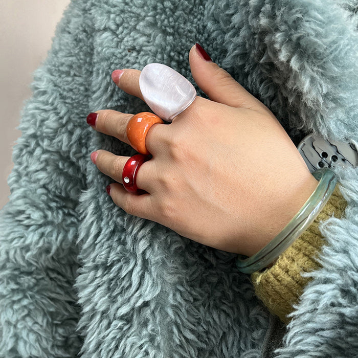 Wholesale Color glazed exaggerated light luxury resin ring, oil dripping enamel colorful ring, transparent outer and glazed inner hand jewelry