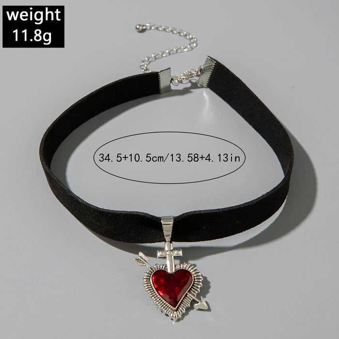 Wholesale Electroplated Zinc Alloy Cross Pendant Necklace Sweet Red Style  Gift MOQ≥2