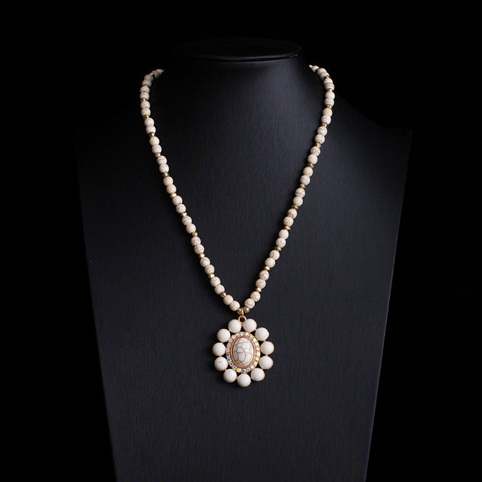 Wholesale Retro ethnic style turquoise necklace Western cowboy style stacking necklace high-end Bohemian sweater chain