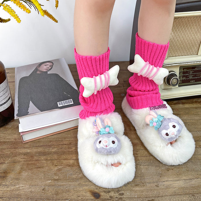 Wholesale Pink bone leg cover pile socks winter wool cartoon warm Lolita knee pad socks over the knee socks