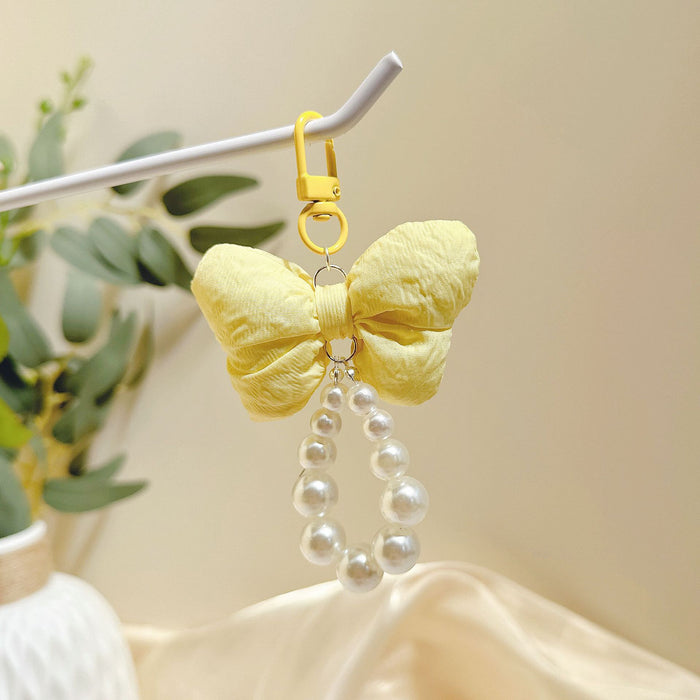 Wholesale Pearl Puff Bow Girl Keychain Cute All-match Mobile Phone Chain Bag Pendant