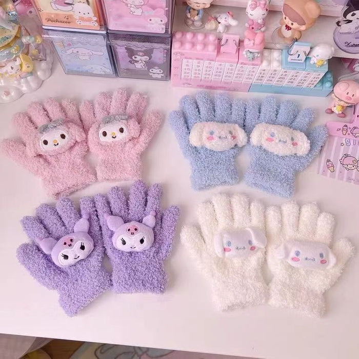 Wholesale Cat gloves coral fleece girls knitted plush five-finger cycling gloves