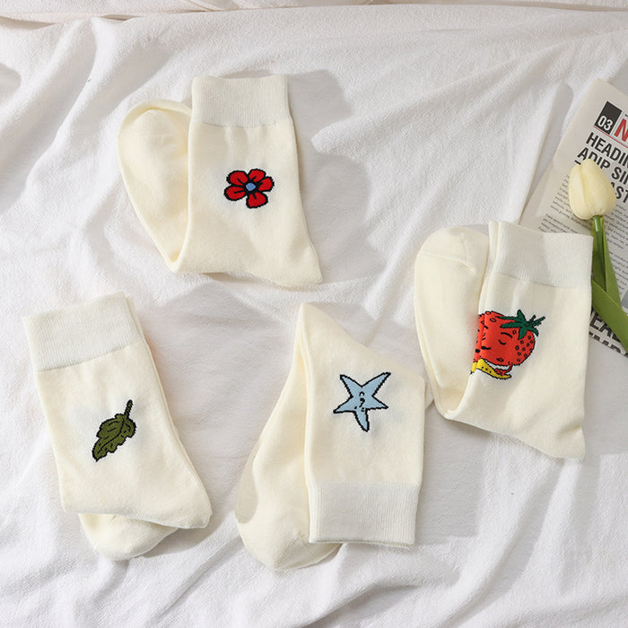 Wholesale Mid length socks, flower cotton socks, cartoon comfortable and breathable calf socks