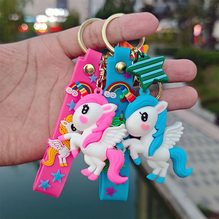 Wholesale Trendy Rainbow Unicorn Cartoon Keychain Cute Pony Car Key Accessory Bag Charm Gift
