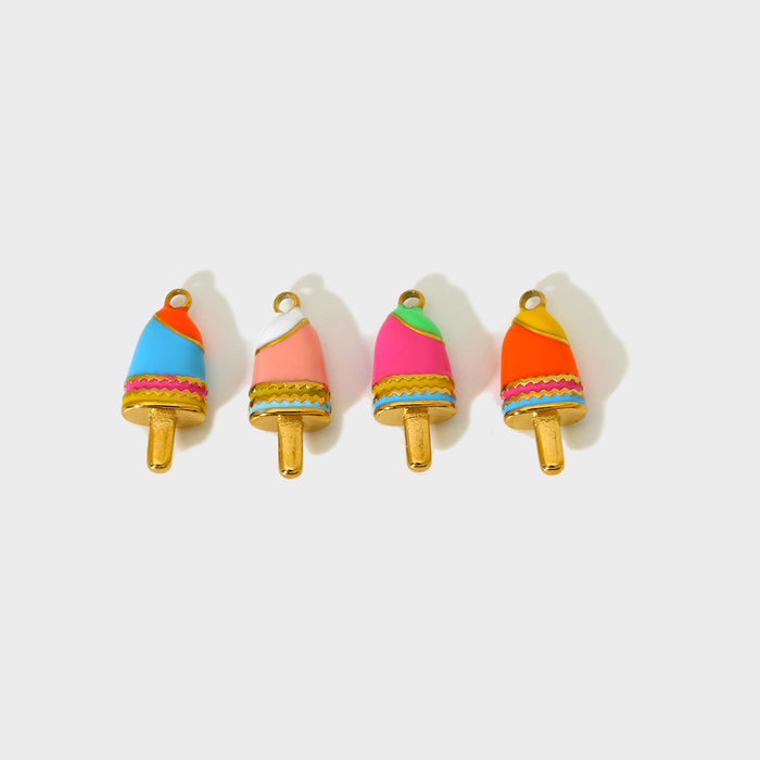 Wholesale Fashionable and cute colorful dripping oil ice cream popsicle pendant with gold-plated stainless steel DIY accessories