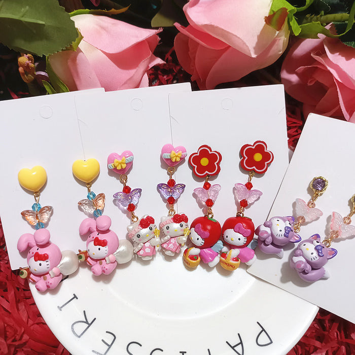 Wholesale Cute Funny Dress-up Cat Cat Apple  Cartoon Silver Earrings Girl