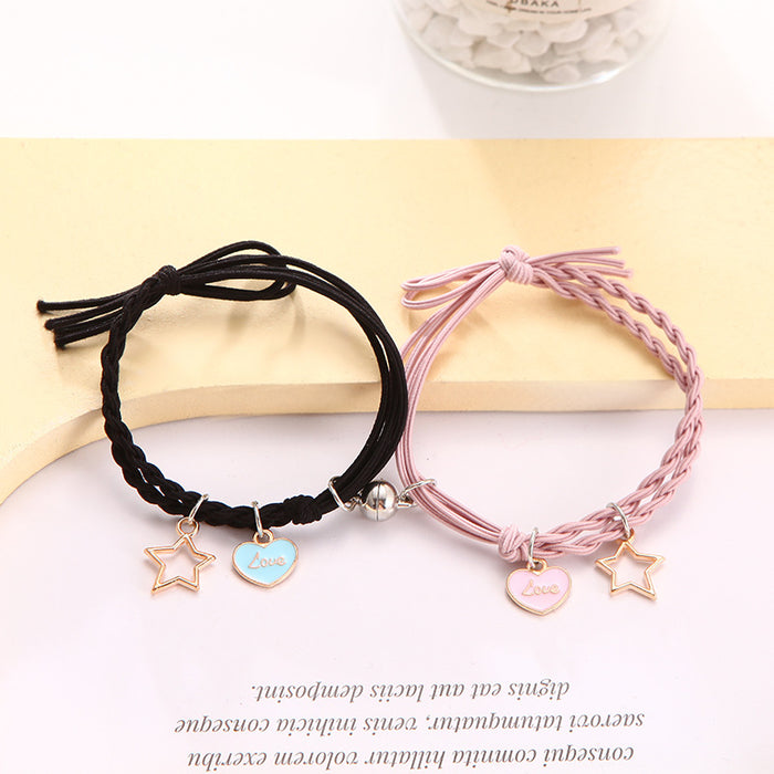 Wholesale Cartoon couple bracelets a pair of small rubber band magnets attract bell bracelet gift