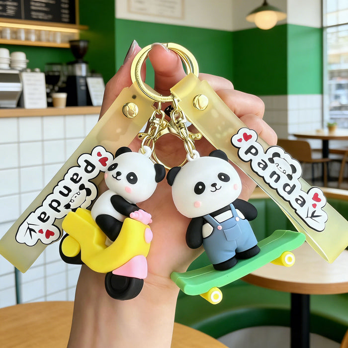 Wholesale Silicone PVC Panda Keychain Cute Red Panda Dressed for Car Key Bag Gift Decorative Accessory MOQ≥2