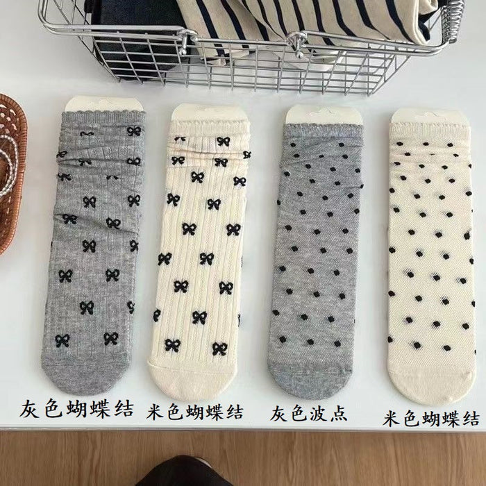 Wholesale Bow thin mesh tube socks, polka dot socks, breathable versatile socks