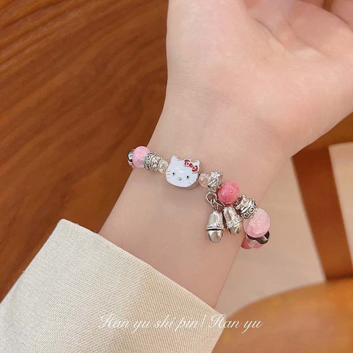 Wholesale Pink beaded cat bell cartoon bracelet