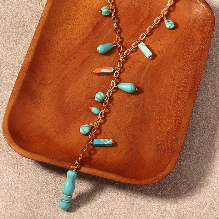 Wholesale ethnic style long turquoise necklace cross-border temperament necklace