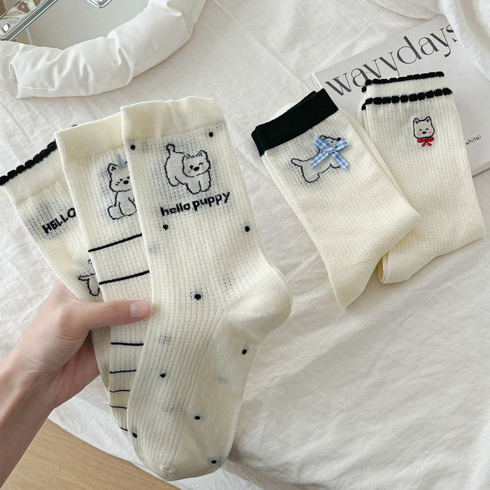 Wholesale Bow Socks Mesh Socks Cartoon polka dot Stripes Middle Socks