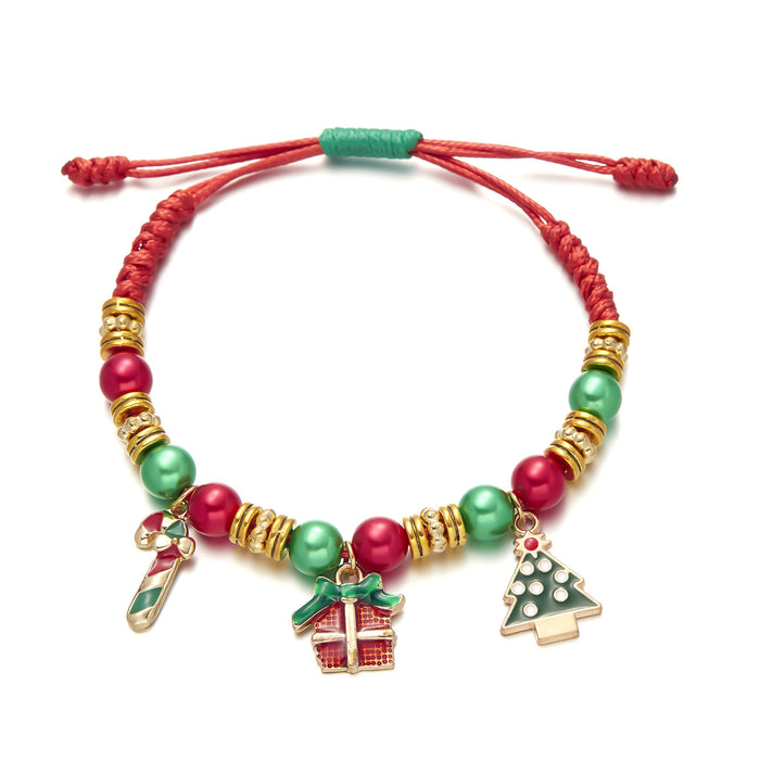 Wholesale Christmas Snowman Bell Cane Beaded Bracelet Handmade Alloy Adjustable Jewelry Accessory